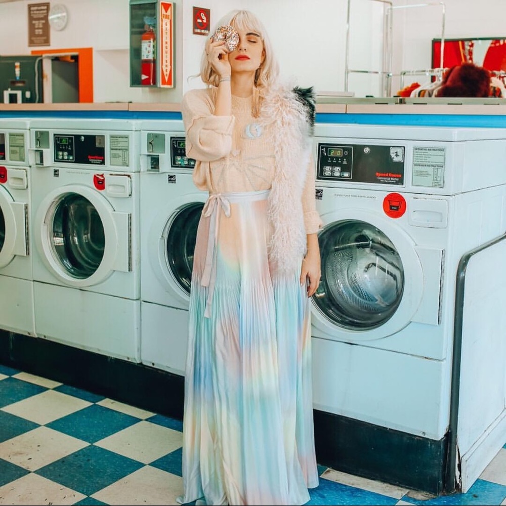 NWT Wildfox Encore Rainbow Pleated Maxi Skirt